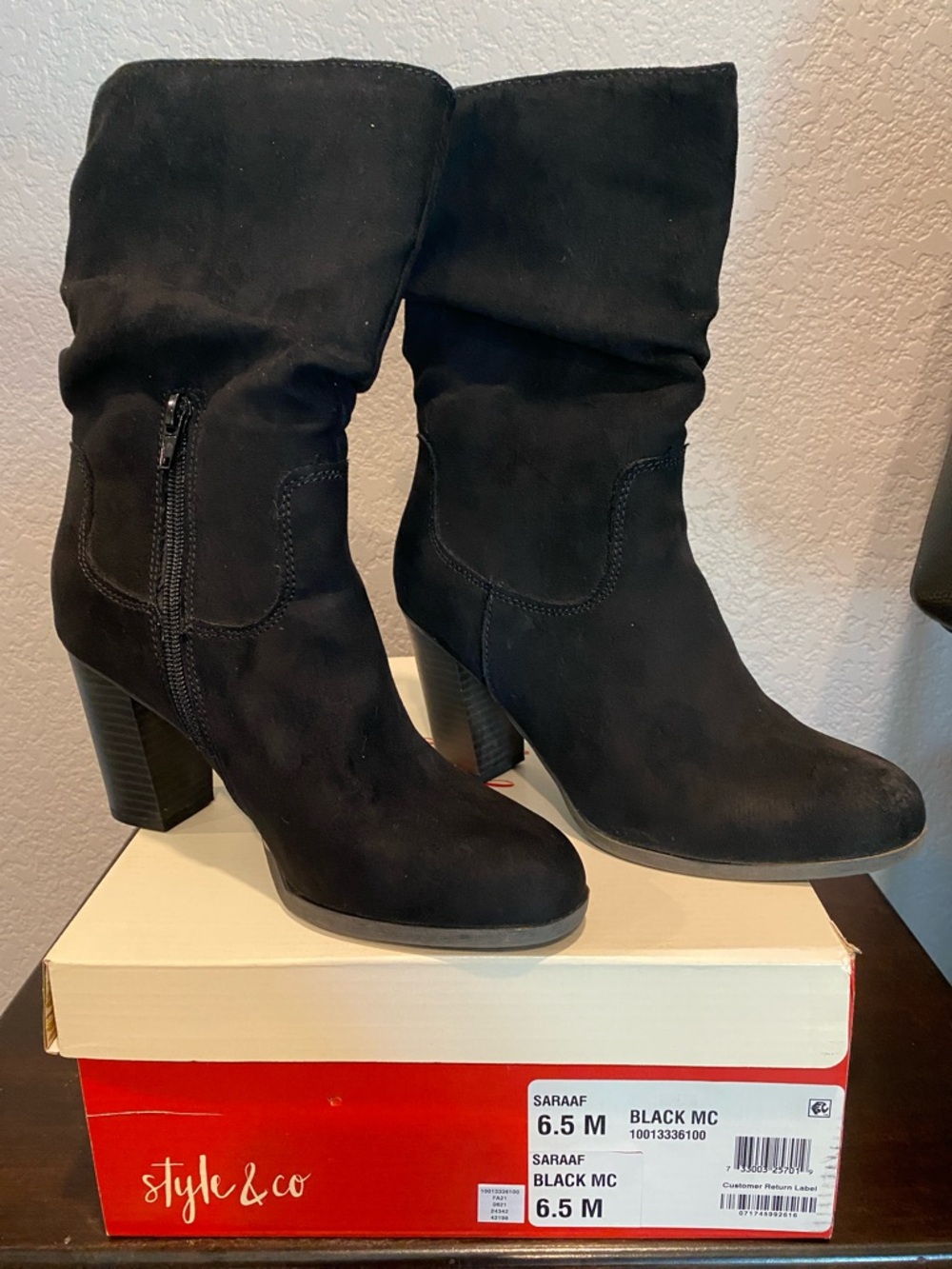 Style & Co. Black Slouchy Mid-Calf Heeled Boots
